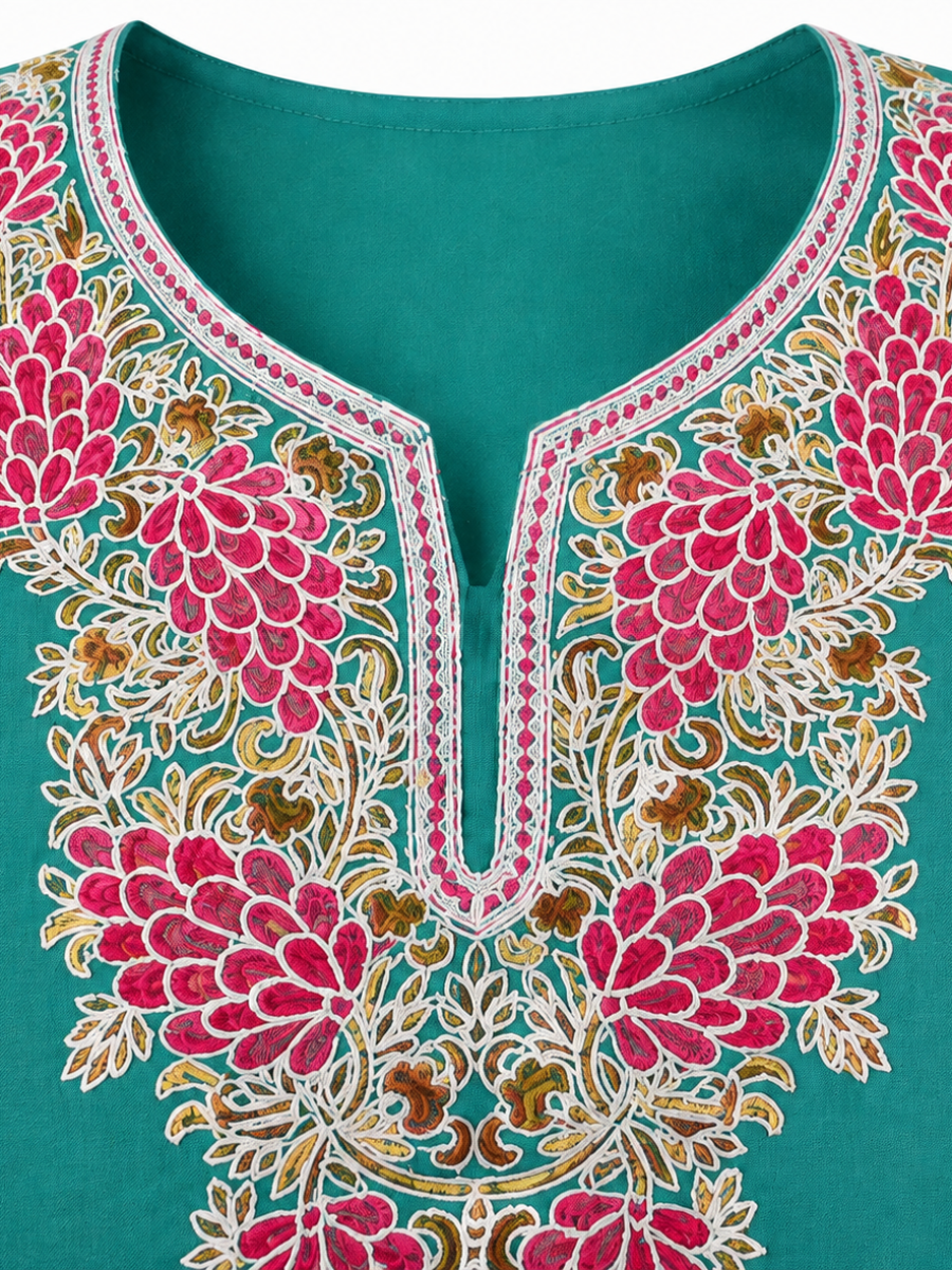 Noor : Aari embroidery summer kurti | Ocean Teal